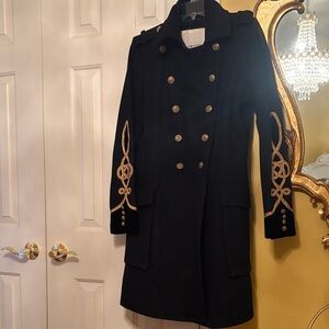 Denim & Supply Ralph Lauren Black Trench Coat with Gold Embroidery